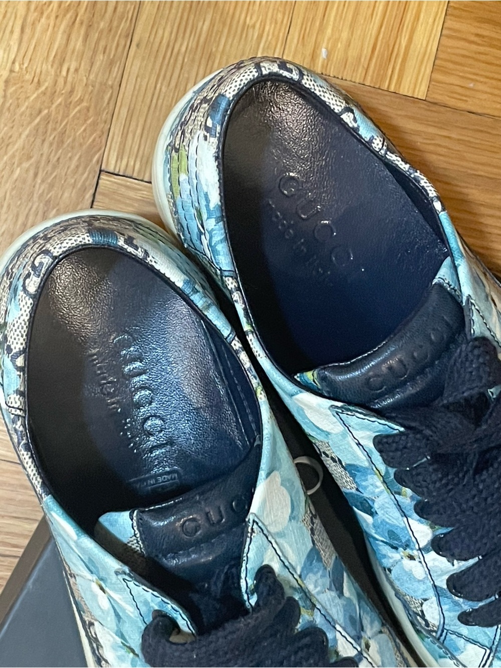 GUCCI Supreme GG Canvas Bloom Print Blue Flower Sneakers UNISEX 407343 - Picture 7 of 11
